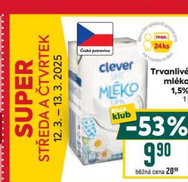 Trvanlivé mléko 1,5% 1l