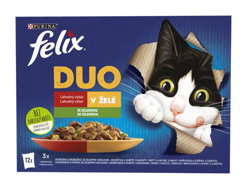 Felix Kapsička pro kočky Fantastic Duo hovězí a drůbeží, jehněčí a kuře, krůta a kachna, vepřové a zvěřina se zeleninou multipack 12 x 85g, 1020 g