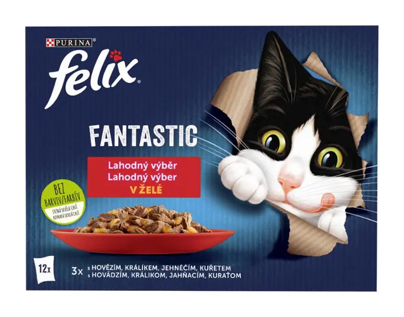 Felix Kapsička pro kočky Fantastic lahodný výběr s kuřetem, s hovězím, s králíkem, s jehněčím multipack 12 x 85g, 1020 g