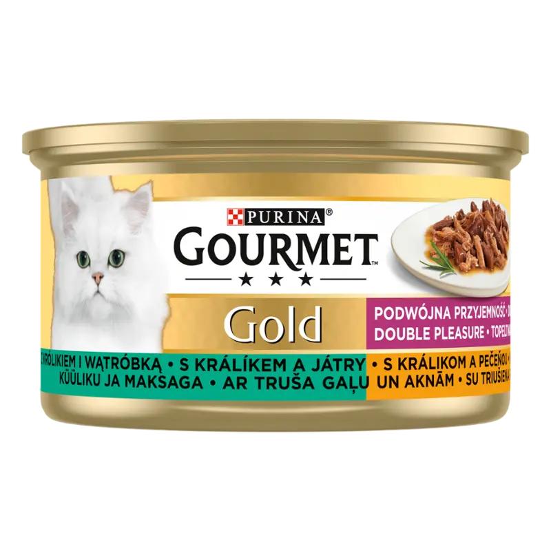 Gourmet Gold Konzerva pro kočky Double Pleasure s králíkem a játry, 85 g