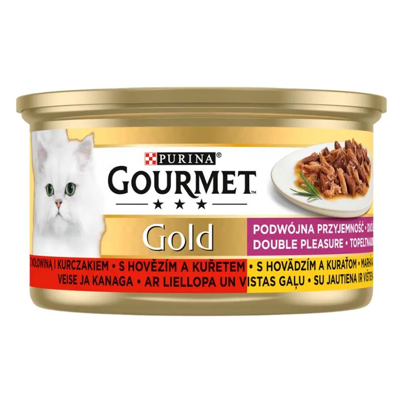 Gourmet Gold Konzerva pro kočky Double Pleasure s hovězím a kuřetem, 85 g