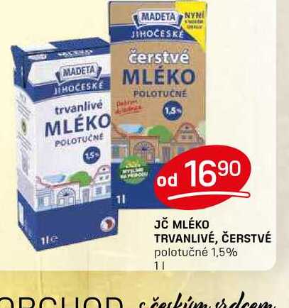 JČ MLÉKO TRVANLIVÉ, ČERSTVÉ polotučné 1,5% 1l