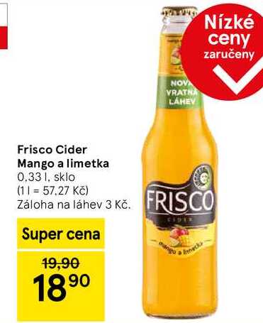 Frisco Cider Mango a limetka, 0.33 l