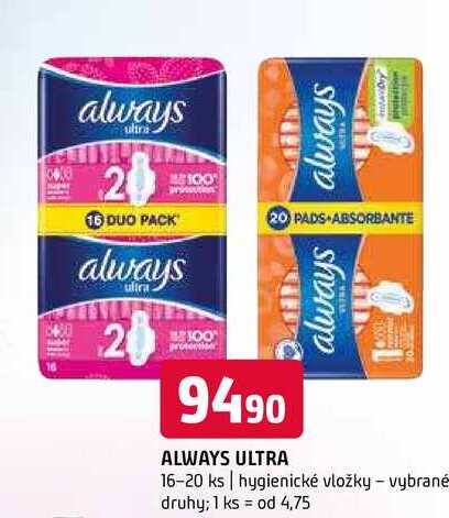 Always ultra 16-20 ks hygienické vložky vybrané druhy