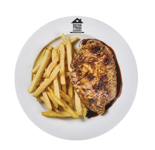 Vepřová krkovice v BBQ omáčce s hranolky