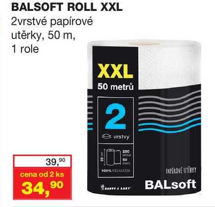 BALSOFT ROLL XXL 2vrstvé papírové utěrky, 50 m