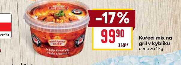 Kuřecí mix na gril v kyblíku cena za 1 kg 