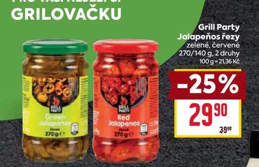 Grill Party Jalapeños řezy zelené, červené 270/140 g