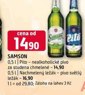 SAMSON 0,5l Pito nealkoholické pivo za studena chmelené 0,5l Nachmelený ležák pivo světlý ležák 