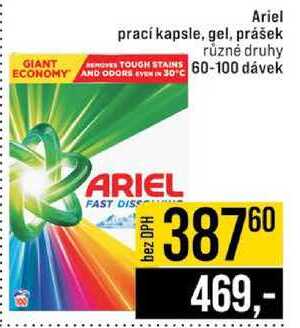 Ariel prací kapsle, gel, prášek 60-100 dávek
