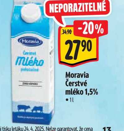  Moravia Čerstvé mléko 1,5% 1 l