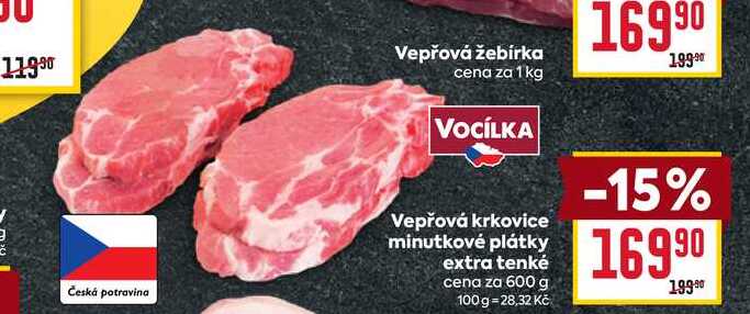 Vepřová krkovice minutkové plátky extra tenké cena za 600 g