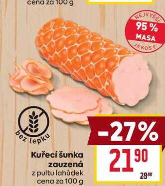 Kuřecí šunka zauzená z pultu lahůdek cena za 100 g