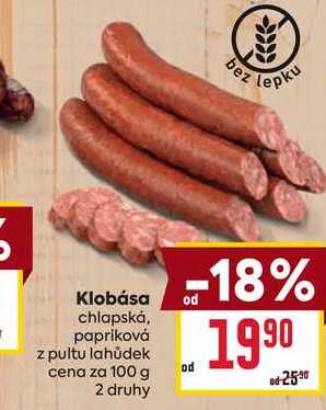 Klobása chlapská, papriková z pultu lahůdek cena za 100 g 