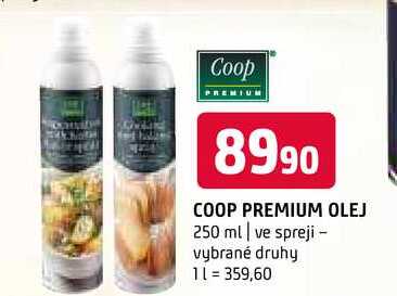 Coop premium olej 250 ml ve spreji vybrané druhy