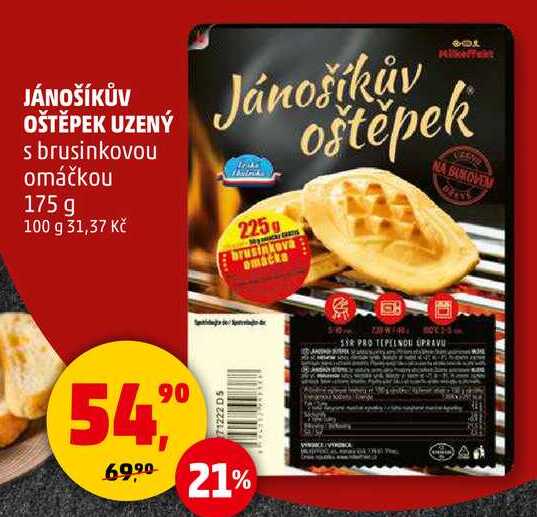 JÁNOŠÍKŮV OŠTĚPEK UZENÝ s brusinkovou omáčkou, 175 g  