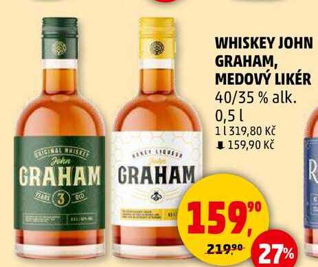 WHISKEY JOHN GRAHAM, MEDOVÝ LIKÉR 40/35 % alk., 0,5 l