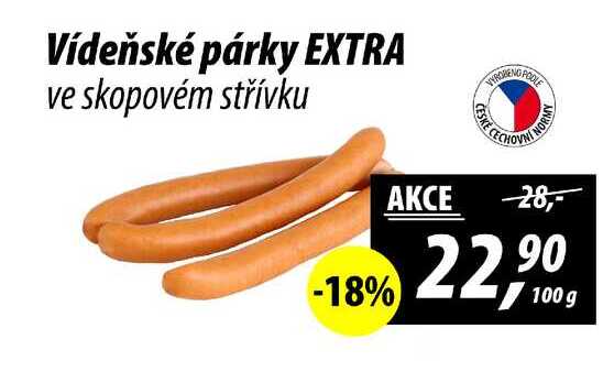 Vídeňské párky EXTRA ve skopovém střívku, 100 g