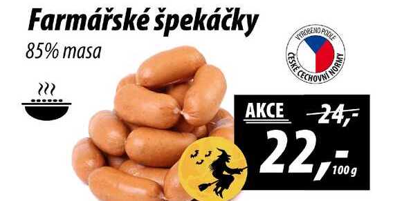 Farmářské špekáčky 85% masa, 100g 