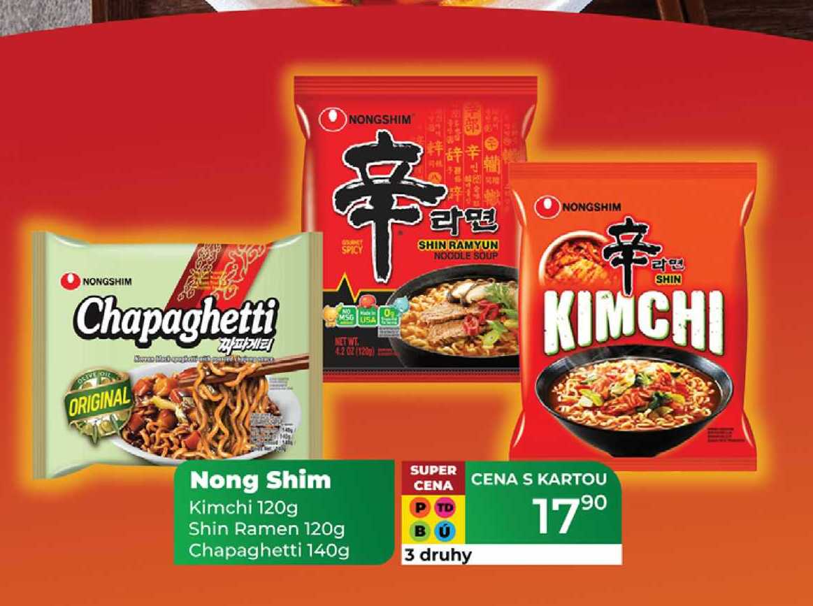 Nong Shim Kimchi 120g Shin Ramen 120g Chapaghetti 140g 
