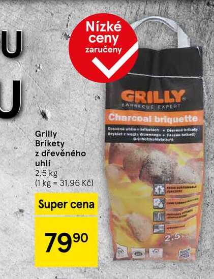 Grilly Brikety z dřevěného uhlí, 2.5 kg  