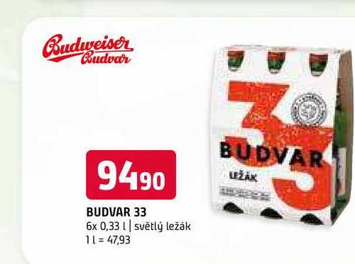 Budweiser Budvar 33 6x 0,33l světlý ležák