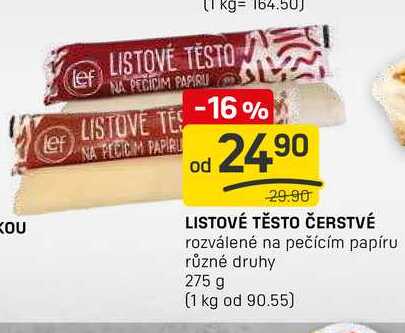 LISTOVÉ TĚSTO ČERSTVÉ rozválené na pečícím papíru různé druhy 275g