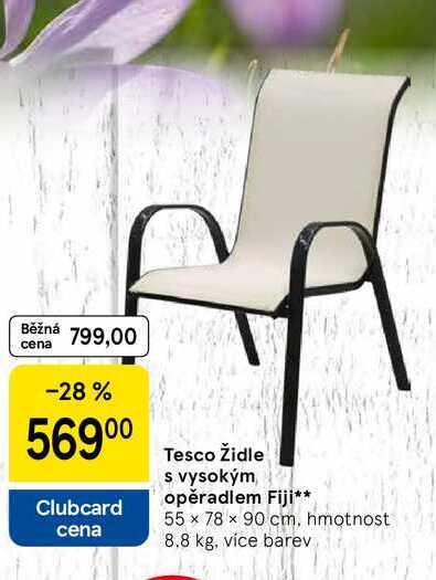 Tesco Židle s vysokým opěradlem Fiji, 55 x 78 x 90 cm, hmotnost 8.8 kg, více barev 
