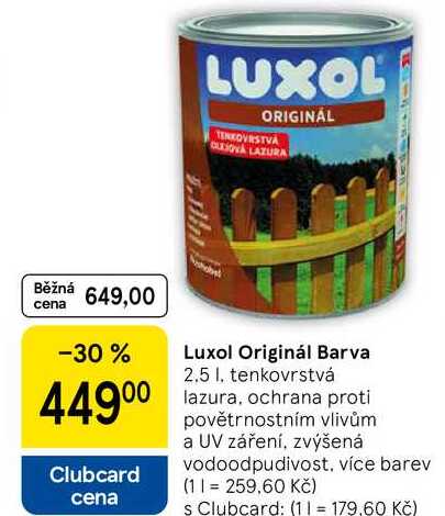 Luxol Originál Barva 2.5 l, tenkovrstvá lazura