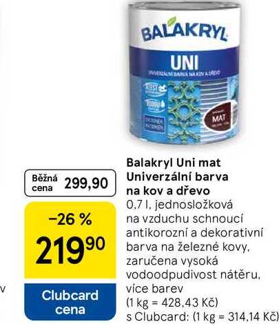 Balakryl Uni mat Univerzální barva na kov a dřevo, 0,7 l