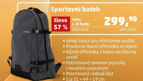 Sportovní batoh, Cca 31 x 49 x 19 cm 