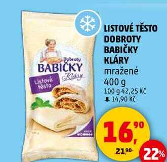 LISTOVÉ TĚSTO DOBROTY BABIČKY KLÁRY mražené, 400 g 