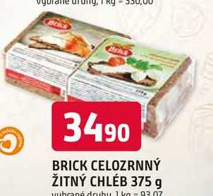BRICK CELOZRNNÝ ŽITNÝ CHLÉB 375 g 