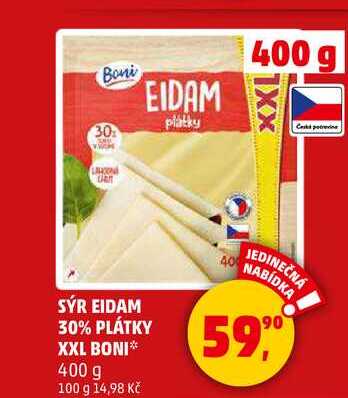 SÝR EIDAM 30% PLÁTKY XXL BONI, 400 g