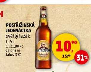 POSTŘIŽINSKÁ JEDENÁCTKA světlý ležák, 0,5 l