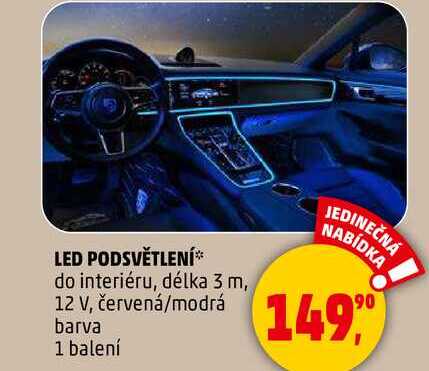 LED PODSVĚTLENÍ do interiéru, délka 3 m, 12 V, červená/modrá barva, 1 balení  