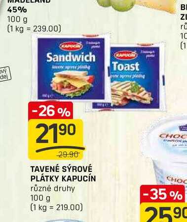TAVENÉ SÝROVÉ PLÁTKY KAPUCÍN různé druhy 100g
