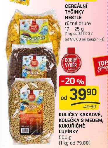 KULIČKY KAKAOVÉ, KOLEČKA S MEDEM, KUKUŘIČNÉ LUPÍNKY 500 g 