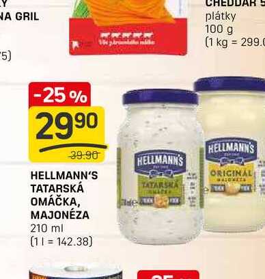 HELLMANN'S TATARSKÁ OMÁČKA, MAJONÉZA 210 ml