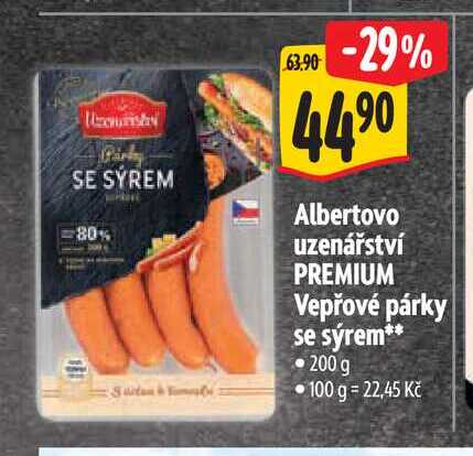  Albertovo uzenářství PREMIUM Vepřové párky se sýrem 200 g