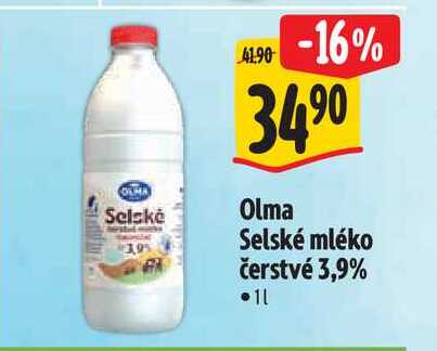  Olma Selské mléko čerstvé 3,9%  1 l