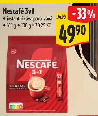 Nescafé 3v1 instantní káva porcovaná 165 g