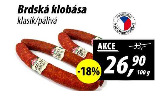 Brdská klobása klasik/pálivá, 100 g
