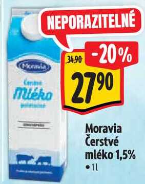 Moravia Čerstvé mléko 1,5%, 1 l