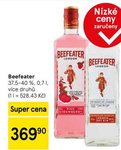 Beefeater 37,5-40 %, 0.7 1. více druhů 