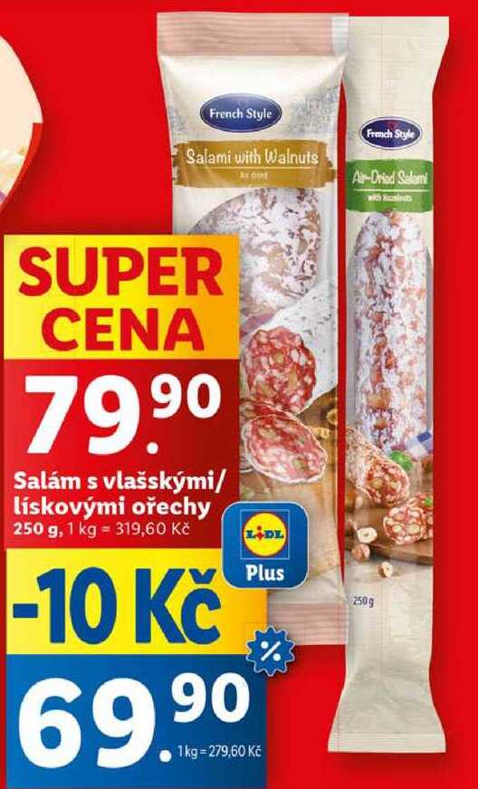 Salám s vlašskými/lískovými ořechy, 250 g