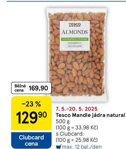Tesco Mandle jádra natural, 500 g  