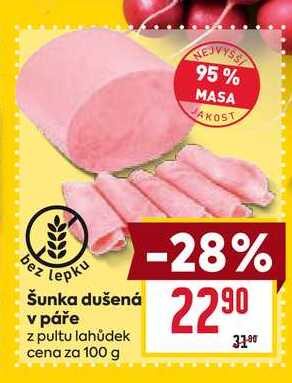 Šunka dušená v páře z pultu lahůdek cena za 100g