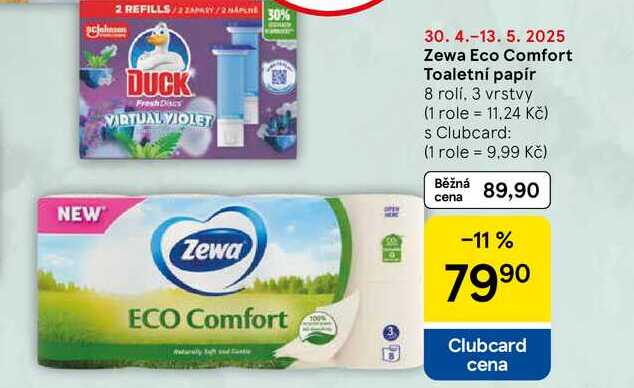 Zewa Eco Comfort Toaletní papír, 8 rolí, 3 vrstvy 