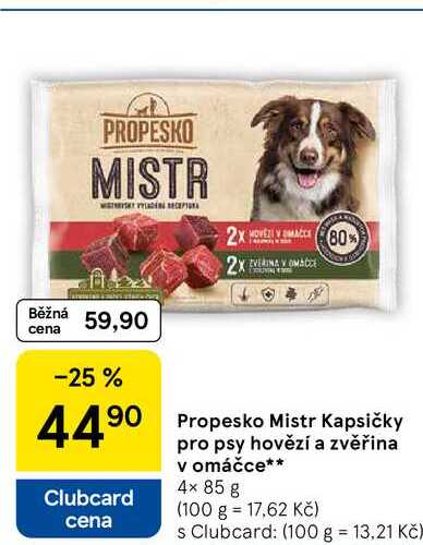 Propesko Mistr Kapsičky pro psy hovězí a zvěřina v omáčce, 4× 85 g  
